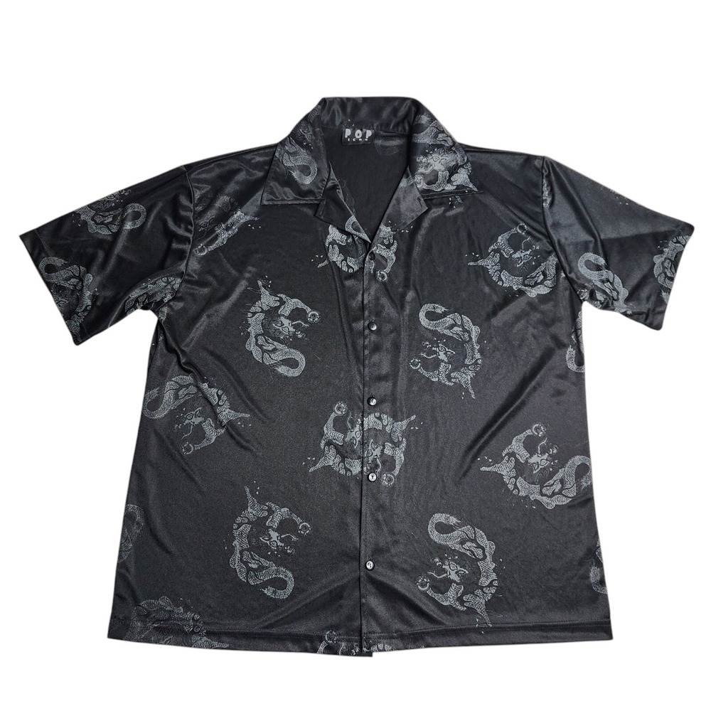 Vintage Pop Icon Button Up Chinese Dragons‎ AOP Rave Club Camp Shirt USA Size XL